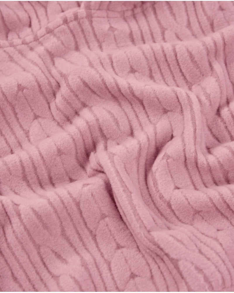 Girls’ pink hoodie with cable knit texture
