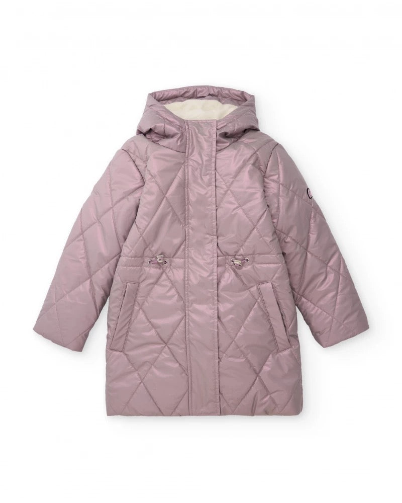 Girls’ pink quilted coat with hood