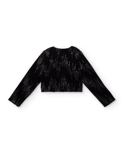 Girls’ short black velvet jacket with sequin details