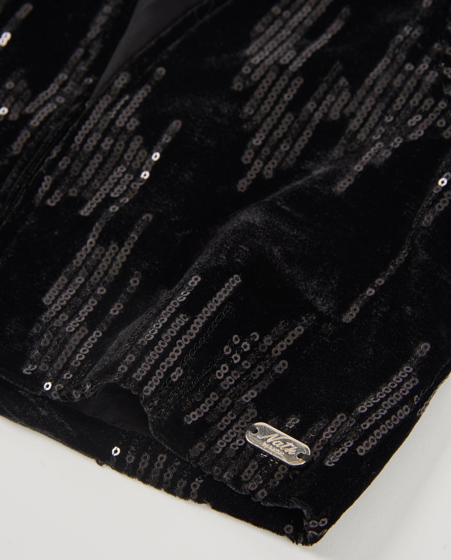 Girls’ short black velvet jacket with sequin details