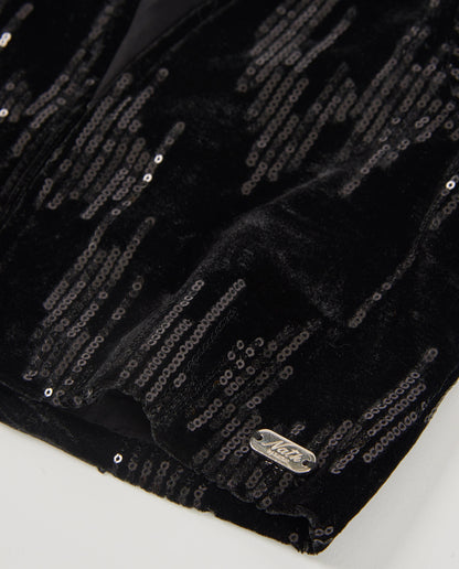 Girls’ short black velvet jacket with sequin details