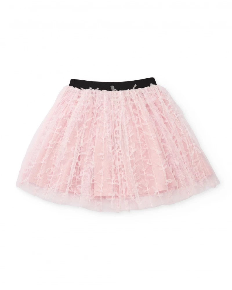 Girls’ pink tulle skirt with embroidery and elastic waistband