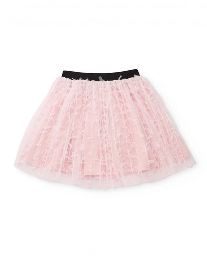 Girls’ pink tulle skirt with embroidery and elastic waistband