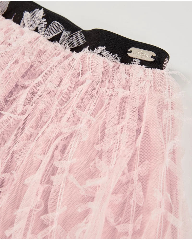 Girls’ pink tulle skirt with embroidery and elastic waistband