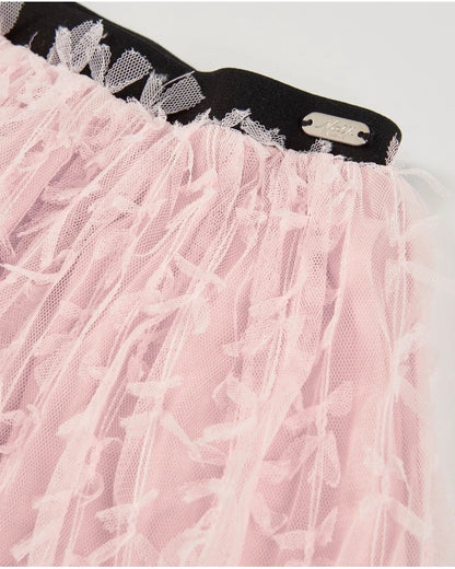 Girls’ pink tulle skirt with embroidery and elastic waistband