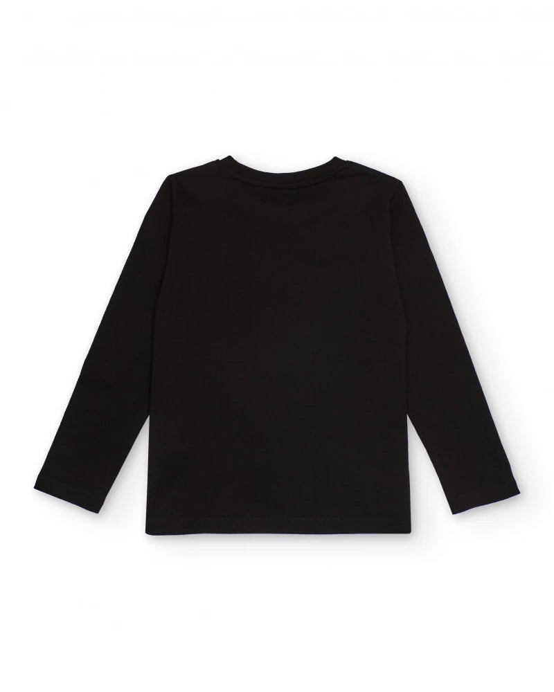 Black long-sleeved T-shirt for boys with motorcycle print
