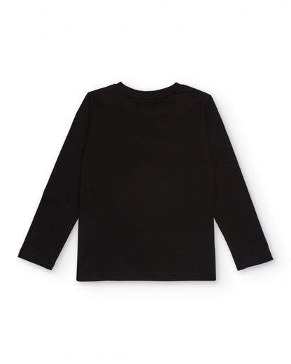 Black long-sleeved T-shirt for boys with motorcycle print