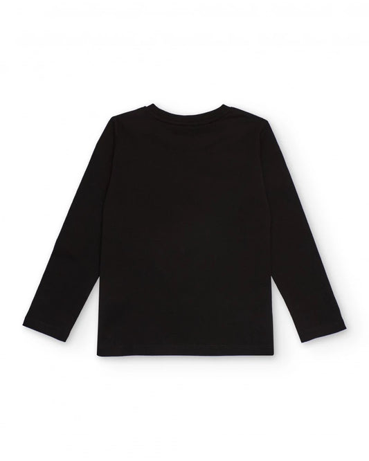 Black long-sleeved T-shirt for boys with motorcycle print