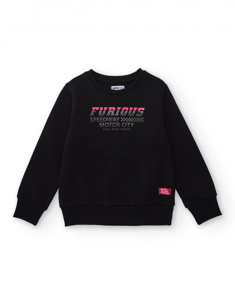 Black sweatshirt for boys with “Furious” print