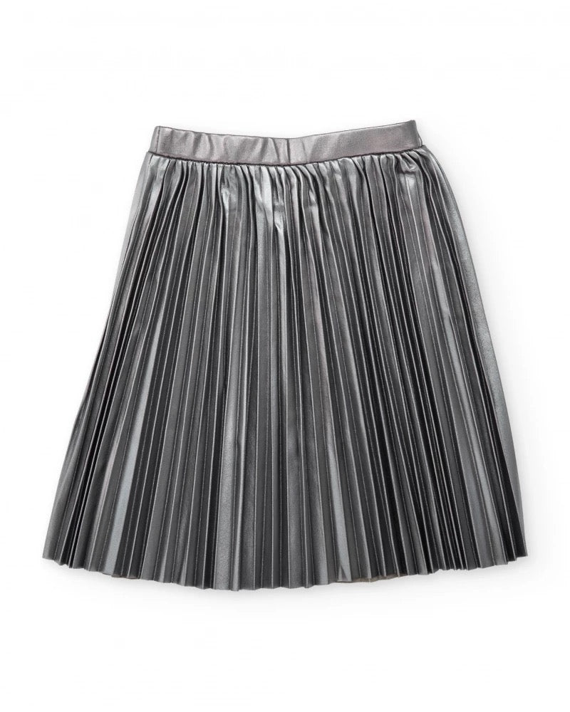 Girls’ silver pleated skirt with metallic effect