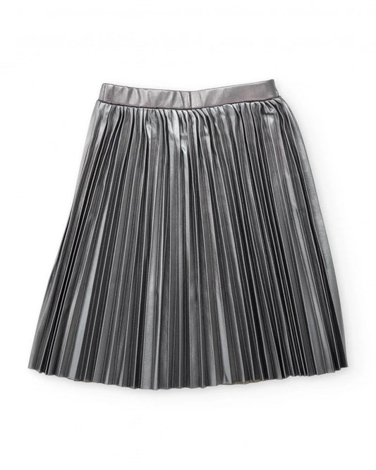 Girls’ silver pleated skirt with metallic effect