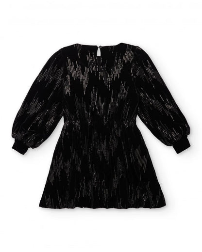 Girls’ black velvet dress with sequins and long sleeves