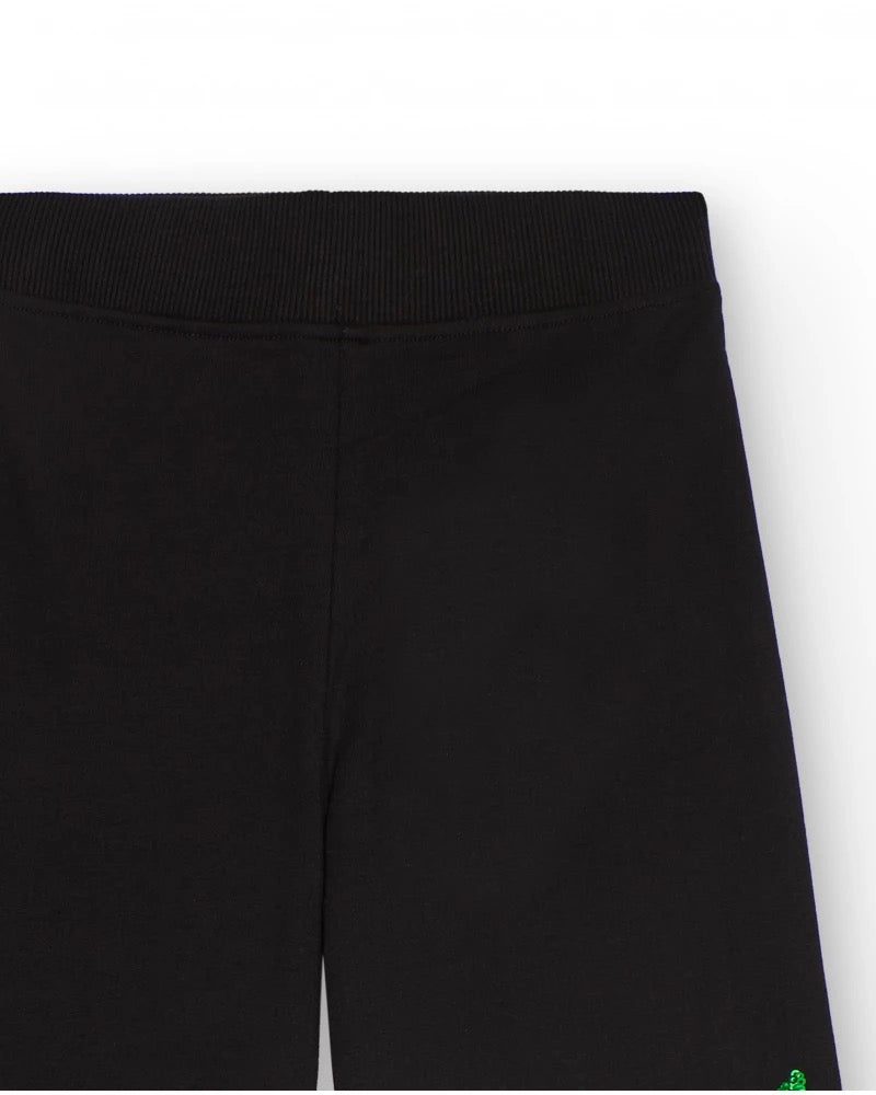 Black pants for girls with sequin floral appliqués