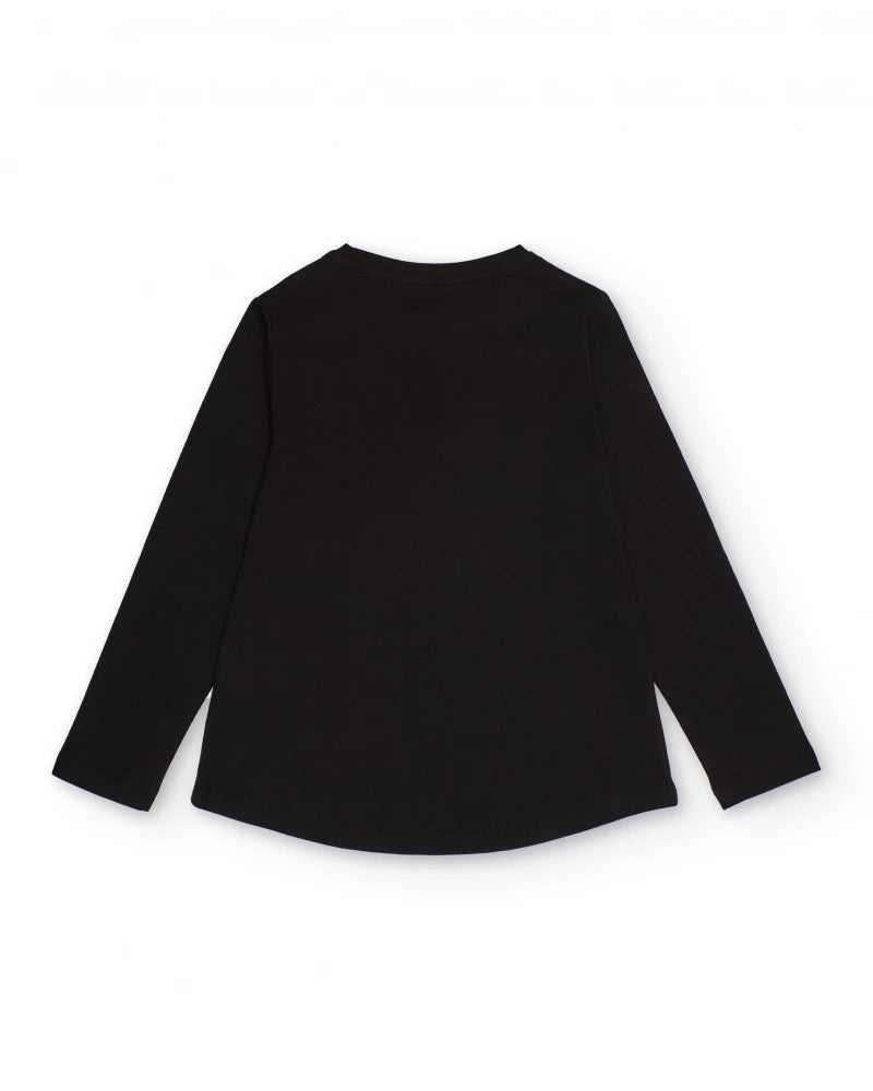 Black long-sleeve t-shirt with sequin flowers for girls