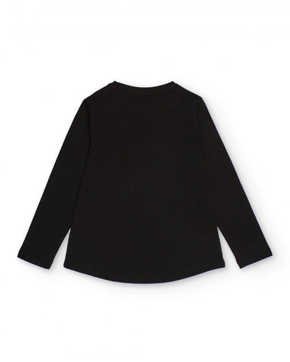 Black long-sleeve t-shirt with sequin flowers for girls