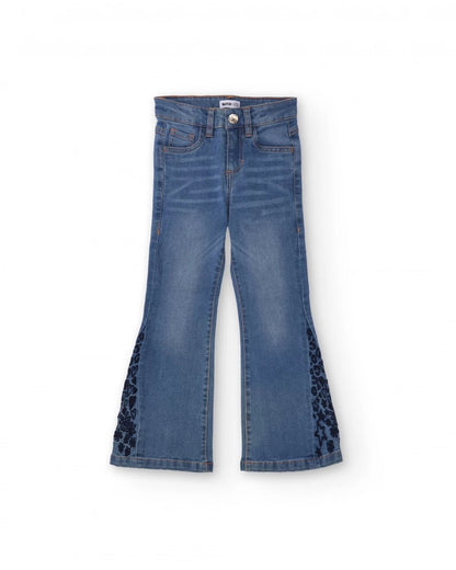 Flared jeans for girls with embroidered detail