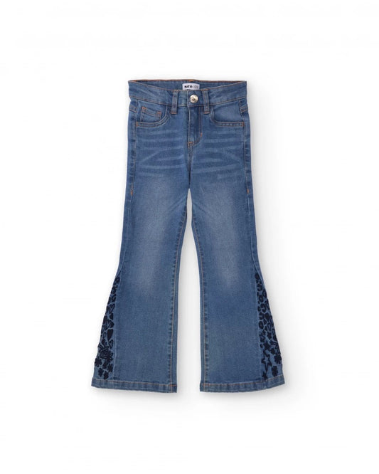 Flared jeans for girls with embroidered detail