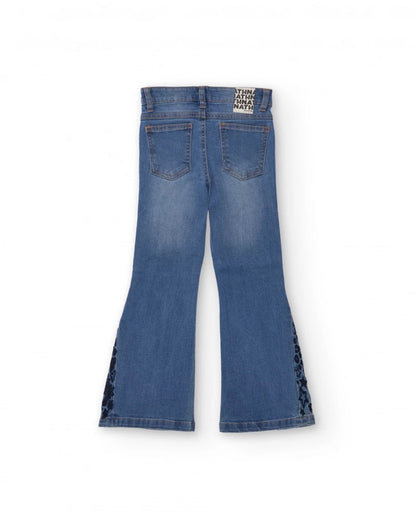 Flared jeans for girls with embroidered detail