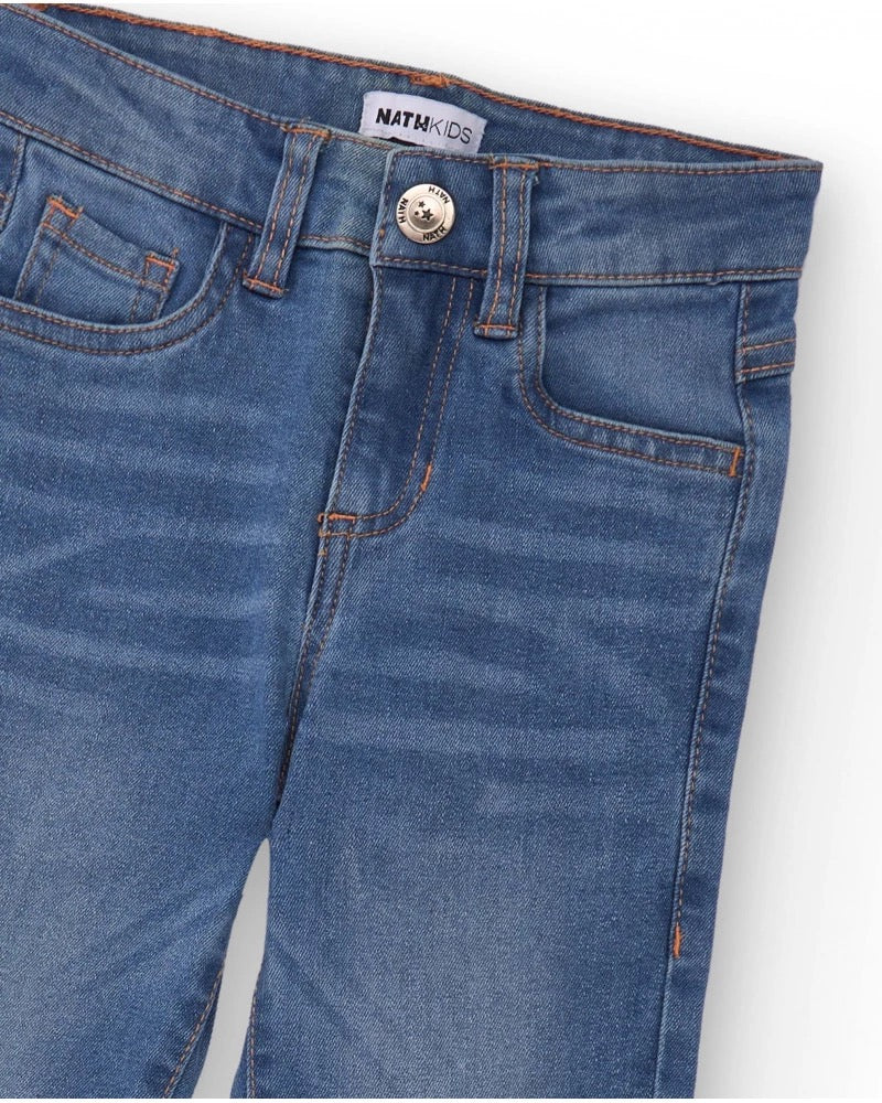 Flared jeans for girls with embroidered detail
