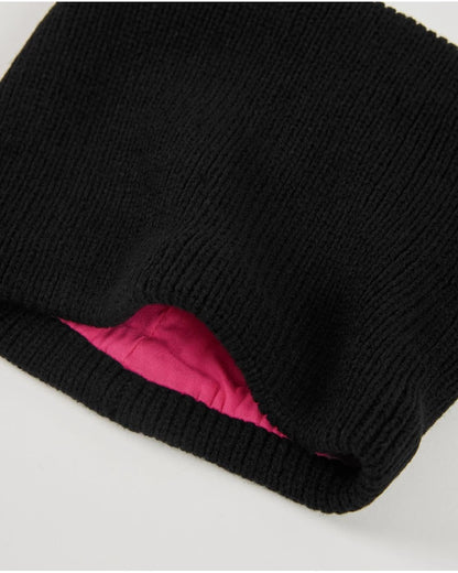 Girls' black knit hat and neck warmer set with ears