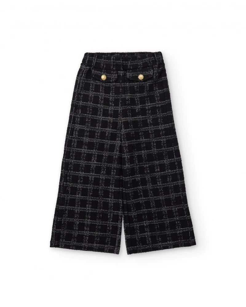 Girls’ black tweed trousers with grey checks