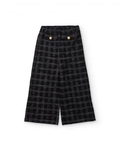 Girls’ black tweed trousers with grey checks