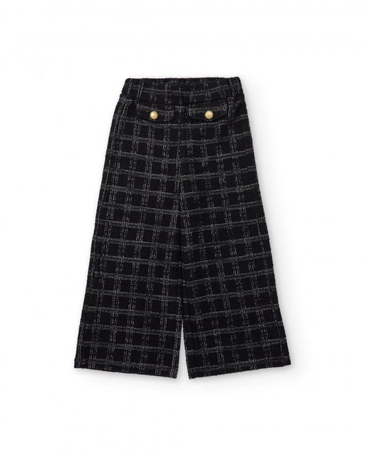 Girls’ black tweed trousers with grey checks
