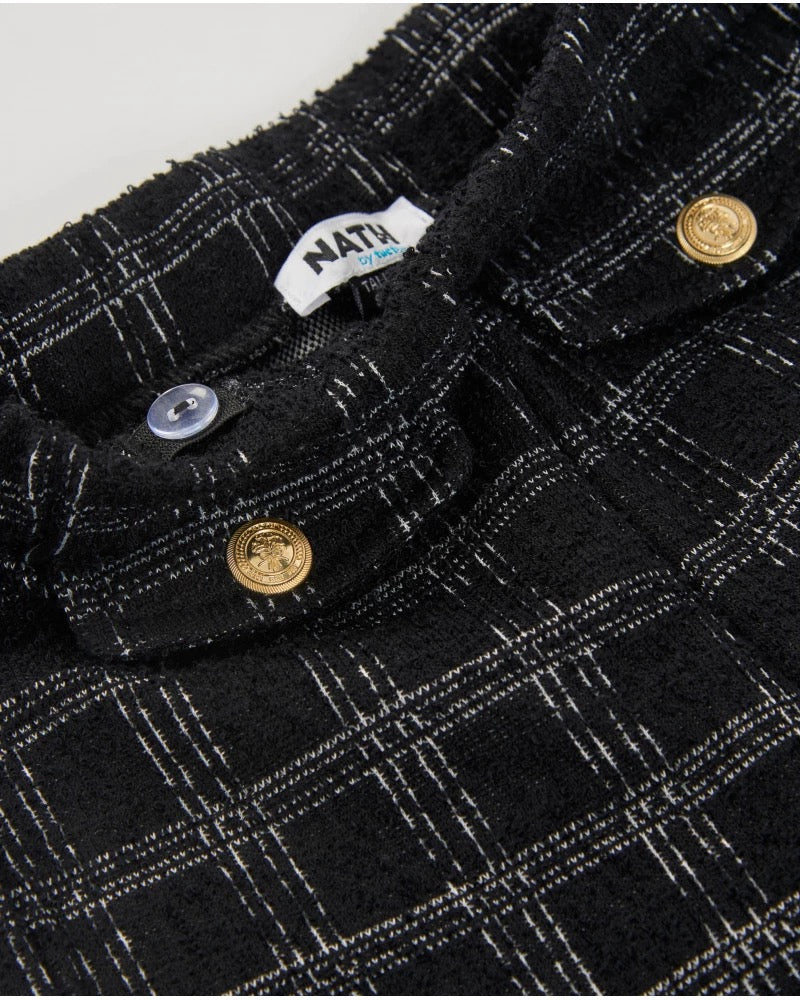 Girls’ black tweed trousers with grey checks