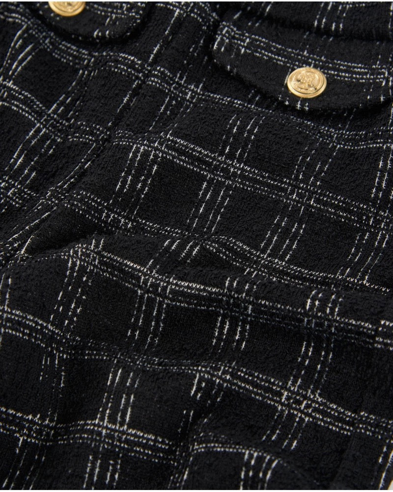 Girls’ black tweed trousers with grey checks