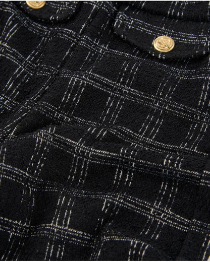 Girls’ black tweed trousers with grey checks