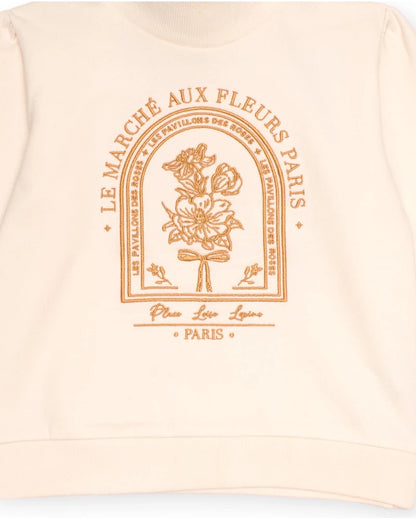 Ivory sweatshirt for girls with high neck and floral print