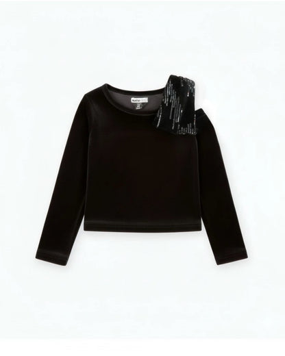 Girls’ velvet blouse with sequin shoulder detail