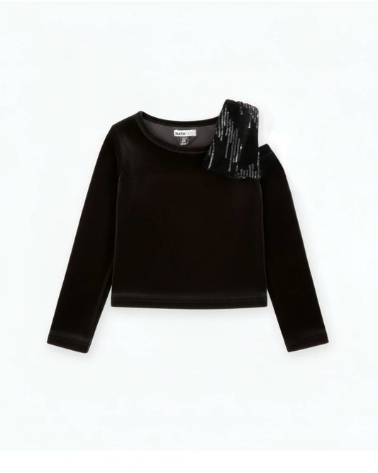 Girls’ velvet blouse with sequin shoulder detail