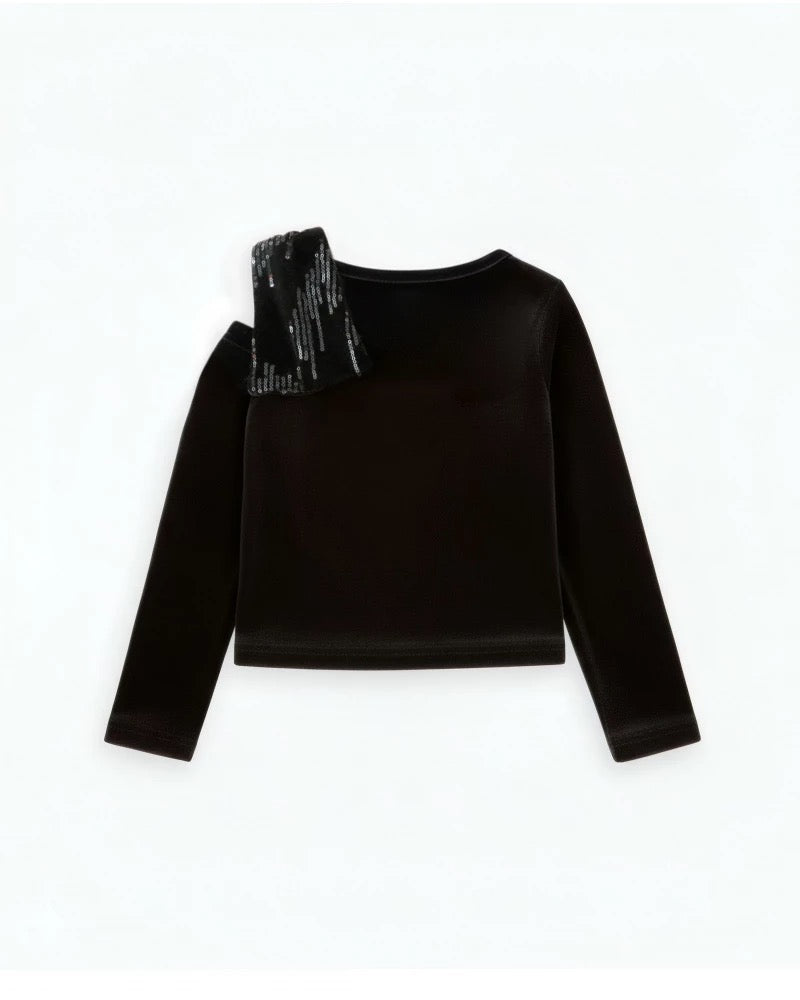 Girls’ velvet blouse with sequin shoulder detail
