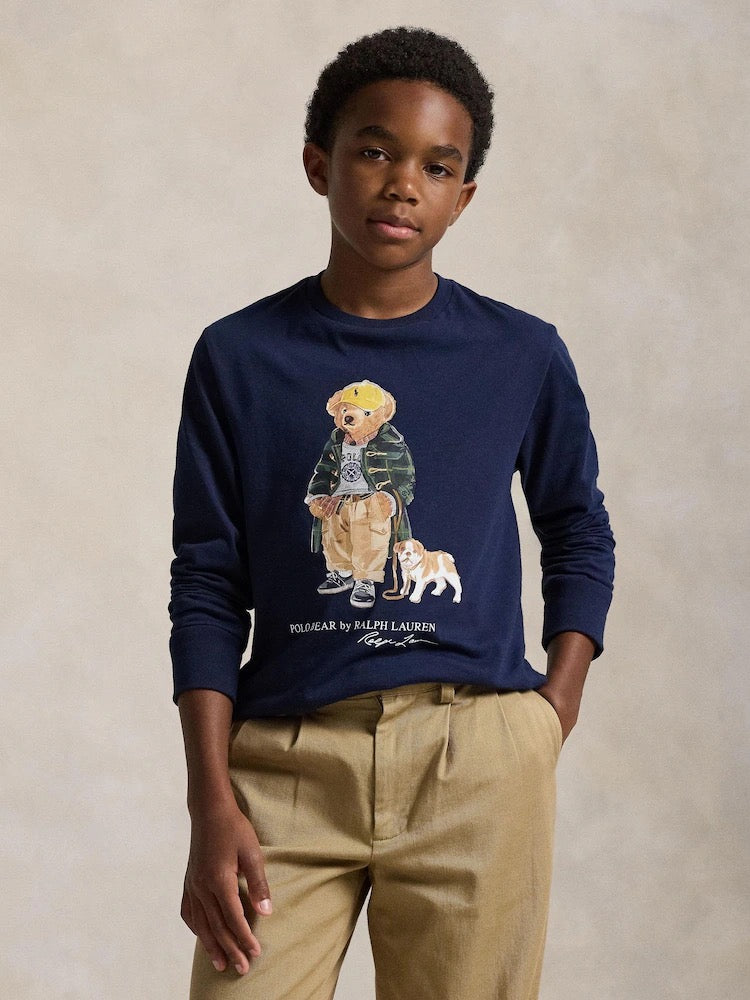 Polo Ralph Lauren Blue Boys Bear Graphic Print Long Sleeve T-Shirt