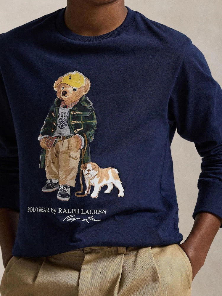 Polo Ralph Lauren Blue Boys Bear Graphic Print Long Sleeve T-Shirt